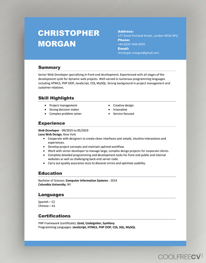 resume templates free pdf download