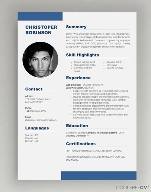 CV Resume Templates Examples Docx Word Free Download