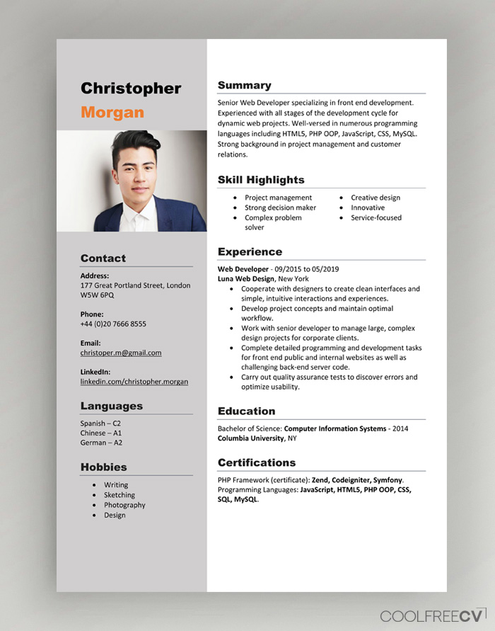 Cv Resume Templates Examples Doc Word Download
