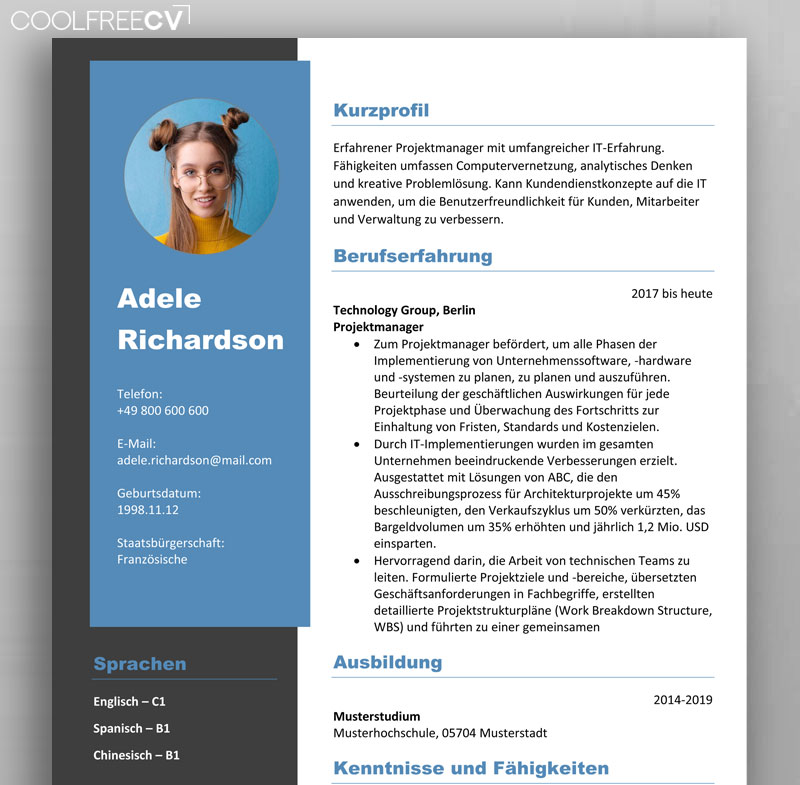 CV in tabular form