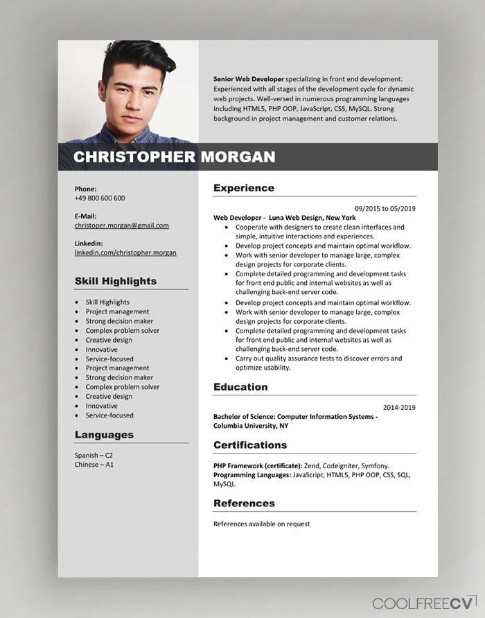 word document resume template with photo