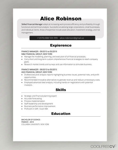 CV Resume Templates Examples Docx Word Free Download