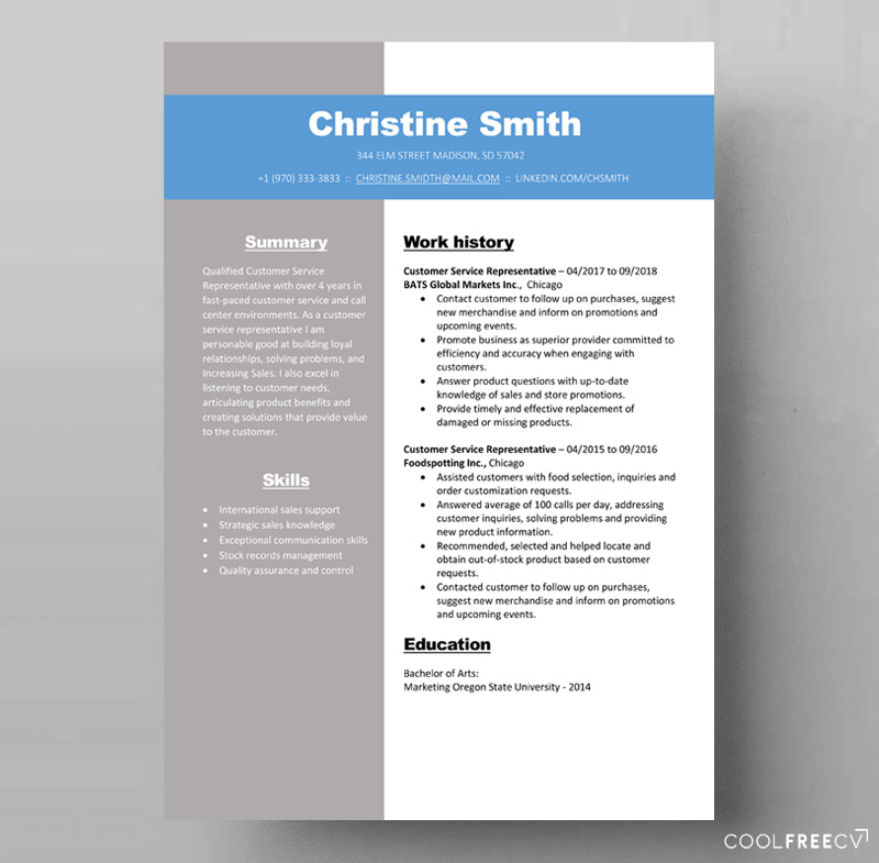 Resume templates examples free word doc