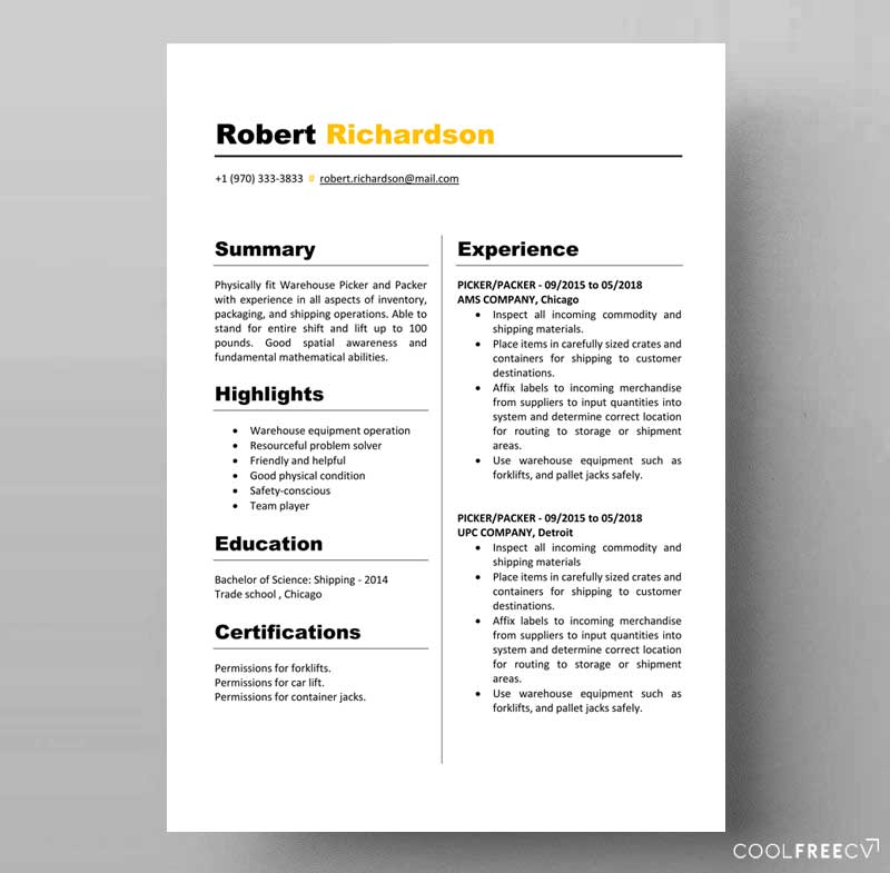 Resume Templates Examples Free Word Doc